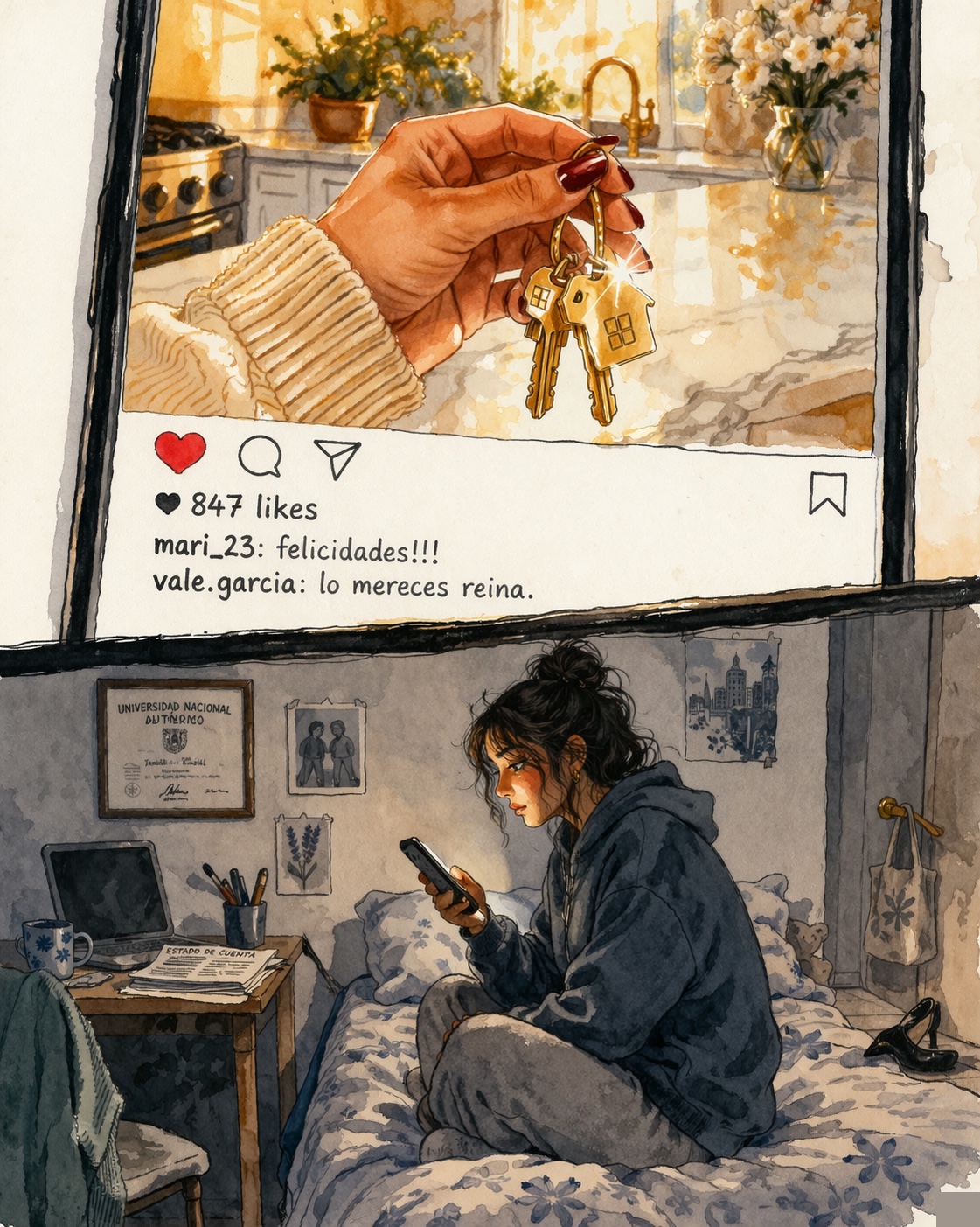 Ana mira Instagram desde su cuarto en casa de su mam&aacute; — 847 likes en las llaves del depa nuevo